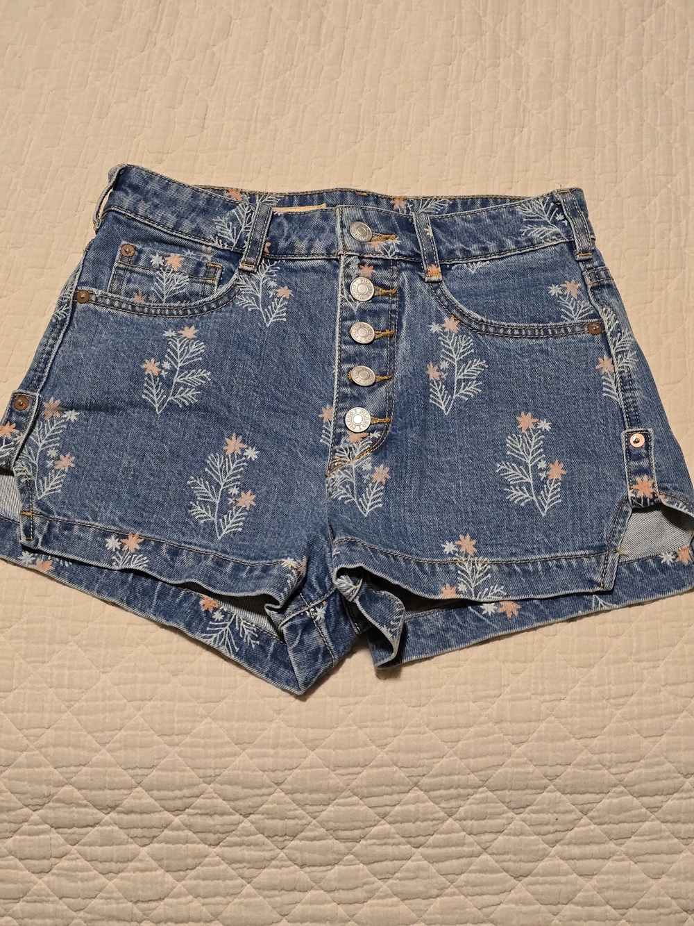 Pilcro Blue Denim Floral Button-Front Shorts